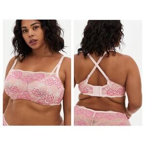 Torrid Bandeau Multiway Unlined Balconette Bra - Lace Pink 42DDD